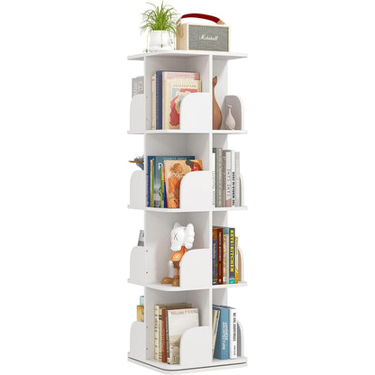 Boekenrek – Boekenkast – Boekenplank – Wandrek – Hoekboekenkast – Draaibaar 360° – 4 Planken – Wit 40x40x128,5 cm