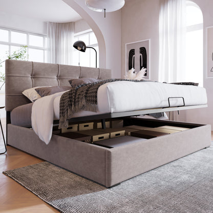 Bedframe Queen – Gestoffeerd Bed – Platformbed – Tweepersoonsbed – Slaapkamermeubilair – 140x190 cm – Fluwelen Bekleding – Button-Tufted Hoofdbord