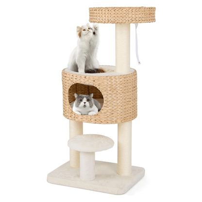 Krabpaal – Kattenboom – Kattenmeubel – Krabmeubel – Krabtoren – Natuurlijk Beige – 104 cm Hoog – Met Knusse Grot en Sisal Krabpalen