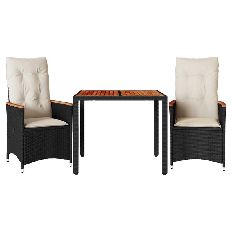 3pcs. Bistro set with pillow black poly rattan