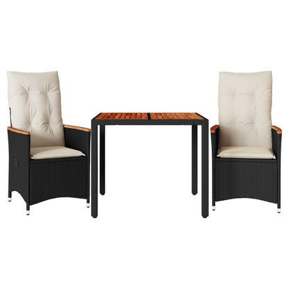3pcs. Bistro set with pillow black poly rattan