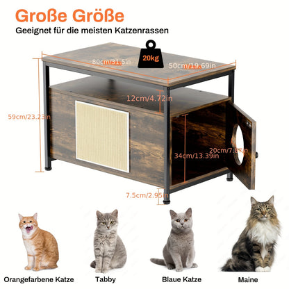 Kattenbakmeubel – Kattenkast – Kattenbak Kast – Kattenhuis – Kattenbak Ombouw – Tijgerhout Kleur – Extra Groot 80x50x59 cm – Inclusief Krabmat