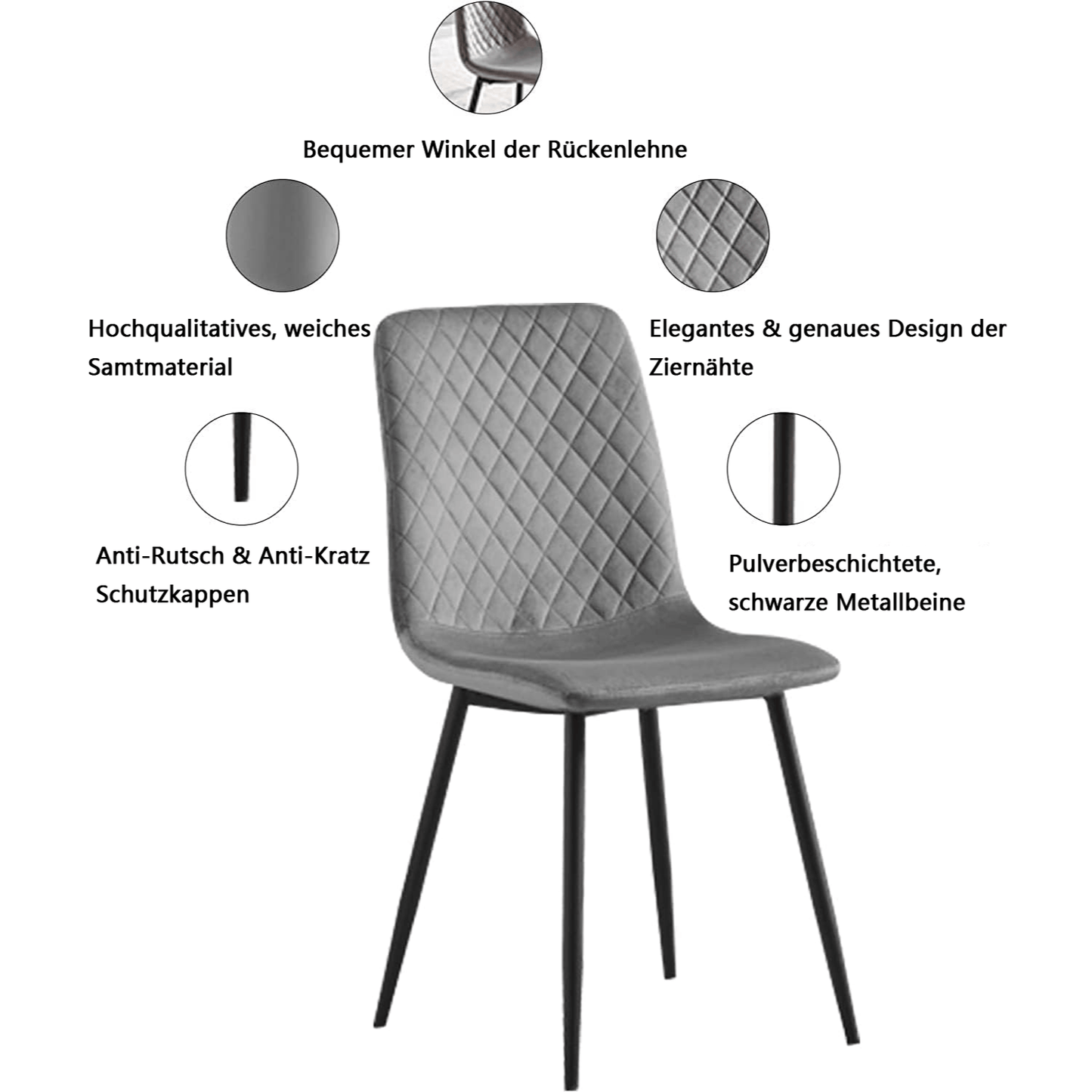 Eetkamerstoel – Stoel – Design Stoel – Velours Stoel – Lexi Stoel – Set Van 4 – Met Metalen Poten – Ergonomisch Comfort