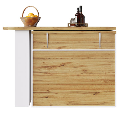 Bartafel – Bistrotafel – Barmeubel – Keukentafel – Uitklapbare Tafel Wit – 360° Draaibaar Blad – Uitschuifbaar 138-204 cm