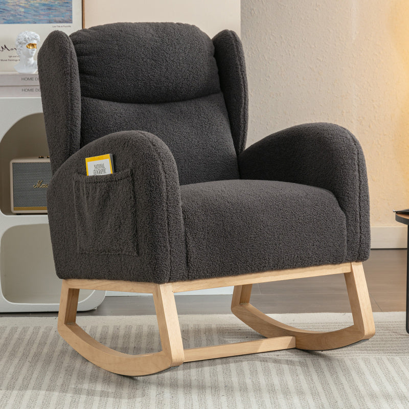 Hangstoel – Schommelstoel – Hangfauteuil – Loungestoel – Zitstoel – Donkergrijs Teddypluche – Houten Frame – Comfortabel Padded Zitkussen – Ergonomisch Design