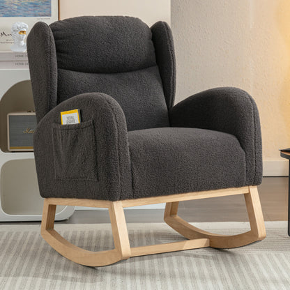 Hangstoel – Schommelstoel – Hangfauteuil – Loungestoel – Zitstoel – Donkergrijs Teddypluche – Houten Frame – Comfortabel Padded Zitkussen – Ergonomisch Design