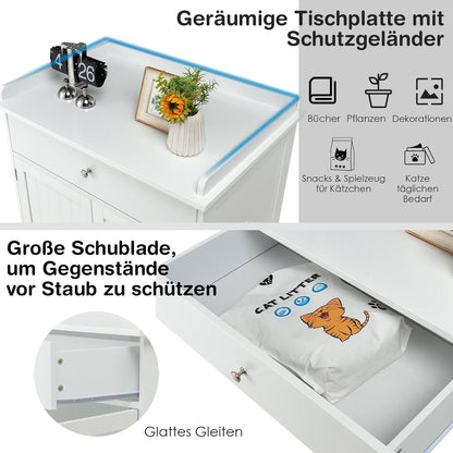 Kattenkast – Kattenhuis – Kattenbakkast – Kattenmeubel – Kattenverblijf – 3-in-1 Design – Ruime Lade – Wit MDF Met Ventilatie