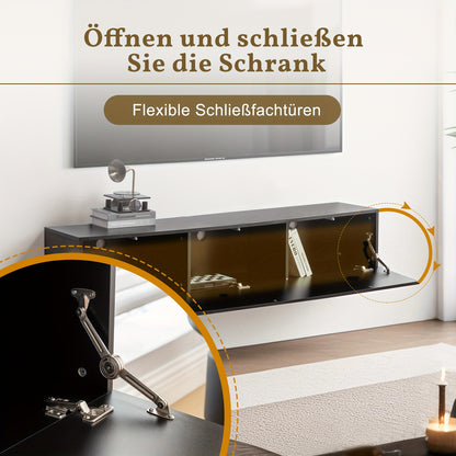 Tv Kast – TV Meubel – Lowboard – Wandmeubel – Hangend Meubel – Zwart – Metaal – 160x30,5x34 cm