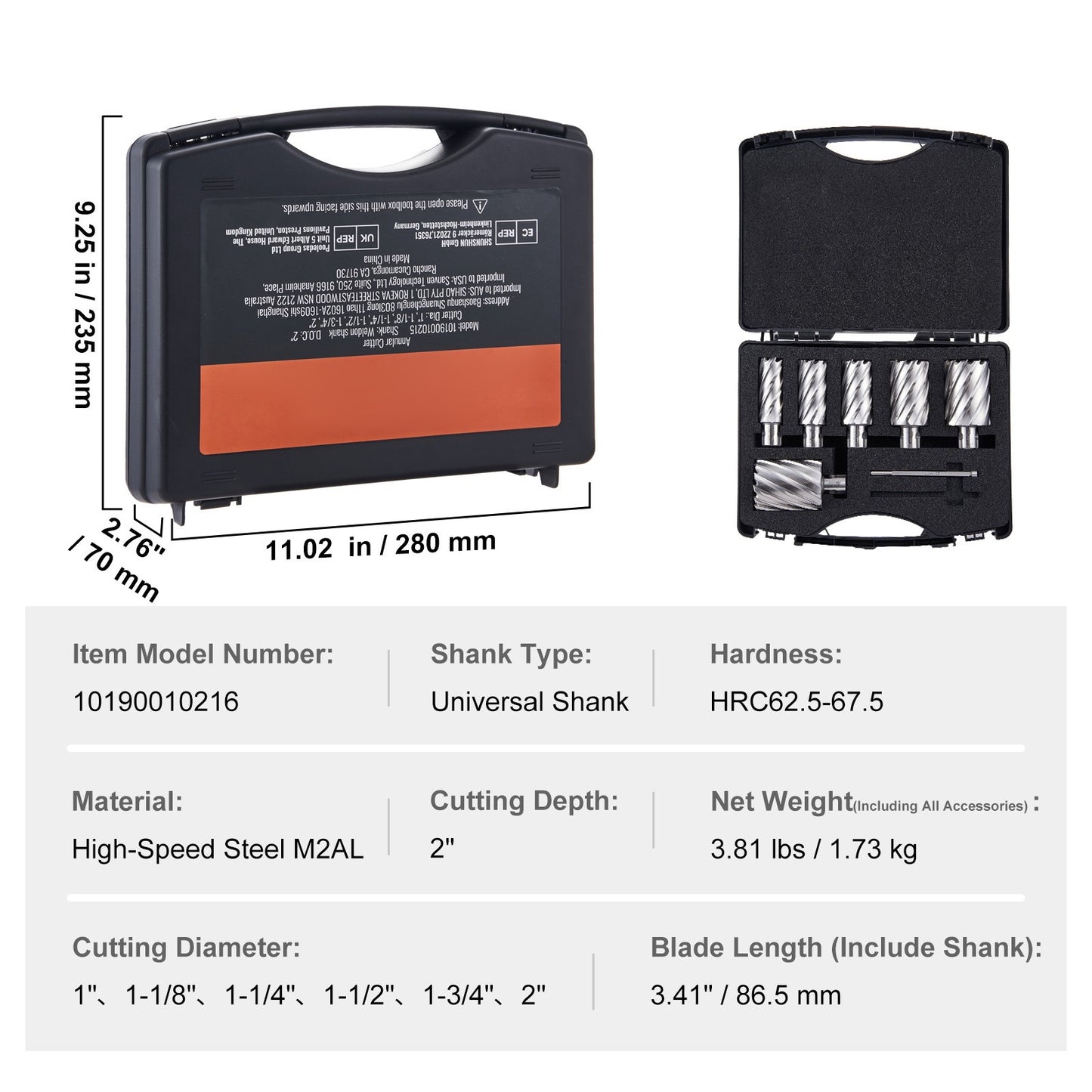 Gatzaagset – Gatenzaag Set – Gatenboor – Gatzagen – Annular Cutter – M2AL Snelstaal – 6 Delig Met Pilotpennen – Snelle Wissel & 50mm Boordiepte