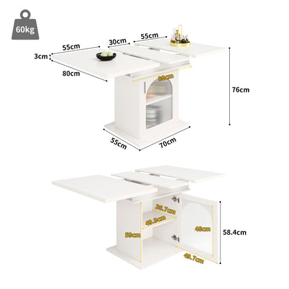 Uitklapbare Eettafel – Uitschuifbare Tafel – Tafeltje – Klaptafel – Inklapbare Keukentafel – 110-140x80x76 cm – MDF Marmerlook – 3 Verstelbare Vakken