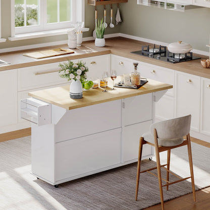 Keukenblok – Keukenkast – Keukenmeubel – Keukeneiland – Kitchenette – Mobiel met Inklapbaar Werkblad – Zes Wielen met Rem – Zwart Modern Design