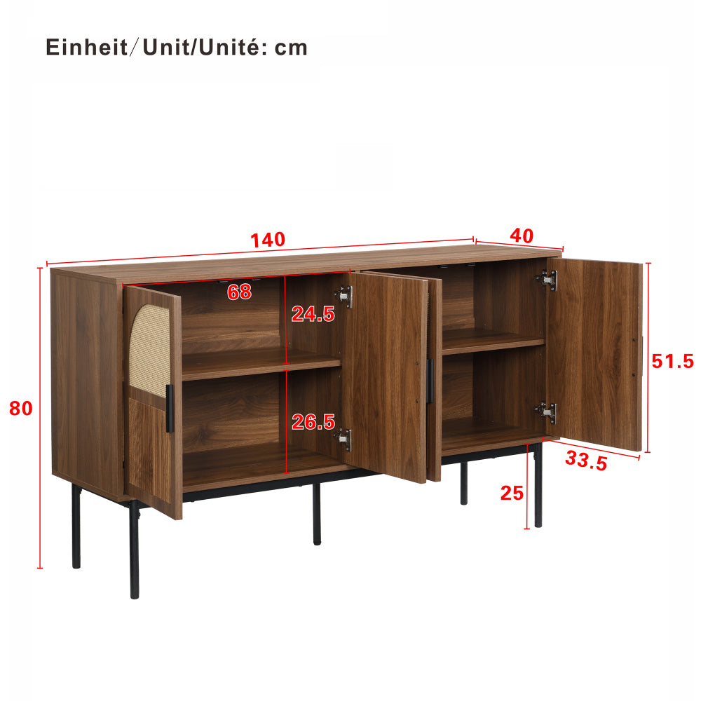 Dressoir – Sideboard – Buffetkast – Opbergkast – Wandkast – Minimalistisch Design – Duurzaam Niet-Houten Materiaal – 140 cm Breed – Eenvoudige Montage – Neutrale Kleur