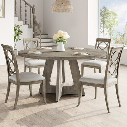 Ronde Eettafel – Eetkamertafel – Tafel Rond – Hardhouten Tafel – Eettafel Grijs – Massief Houten Tafelblad – Verstelbare Antislip Pootdoppen – 120 cm Diameter – 75 cm Hoogte – Stabiel Met Metalen Beugels