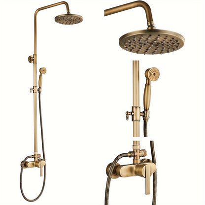 Regendouche Set – Douche Systeem – Antieke Messing Douche – Retro Regendouche – Handdouche – 20 cm Hoofddouche – Hoogte Instelbaar 70-120 cm