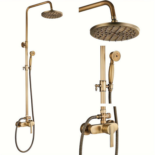Doucheset Antiek Messing – Regendouche – Handdouche – Badkamerkraan – Douchearmatuur – Verstelbare Hoogte 70-120 cm – 8 Inch Regendouchekop