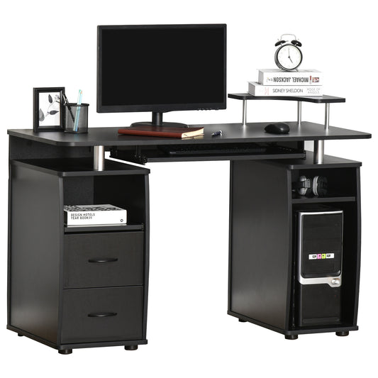 Computerbureau – Bureau – Werkplek – Schrijftafel – Bureau met Opbergruimte – Zwart – 120x55x85 cm – Veelzijdige Opbergruimte – Geïntegreerd Kabelbeheer
