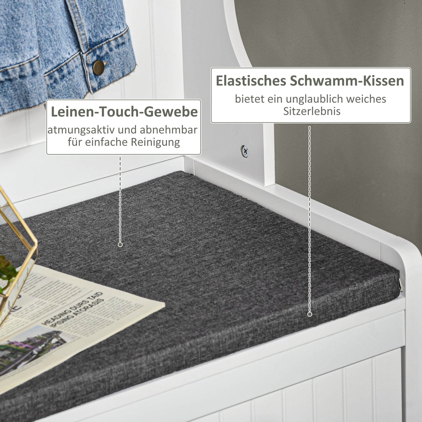 Kapstok – Garderoberek – Schoenenbank – Halmeubel – Opbergmeubel – Wit met Grijs – Comfortabele Zitting – 3 Schoenenvakken en 2 Lades