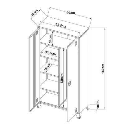 Stalen Kledingkast – Garderobekast – Kledingkast Met Laden – Opbergkast – Industrieel – 180x90x40 cm – 2 Laden – Ventilatiesleuven