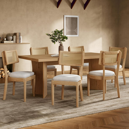 Eetkamerstoelen – Stoelen – Zitstoelen – Rattan Stoelen – Linnen Stoelen – Set van 2 – Gevlochten Rattan Rugleuning – Ademend en Comfortabel – Champagne Kleur