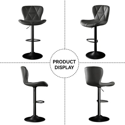 Barstoel – Barkruk – Barstoel met Rugleuning – Keukenstoel – Bistrokruk – Verstelbaar – Draaibaar – Kunstleren Bekleding – Memory Foam Zitting – Set van 2 – Licht Camel