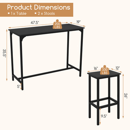 3-delige Eettafelset – Bistroset – Bartafelset – Hoog Tafelset – Industriële Keukentafelset – Stabiele Metaalconstructie – 120 x 48 cm Hoogblad
