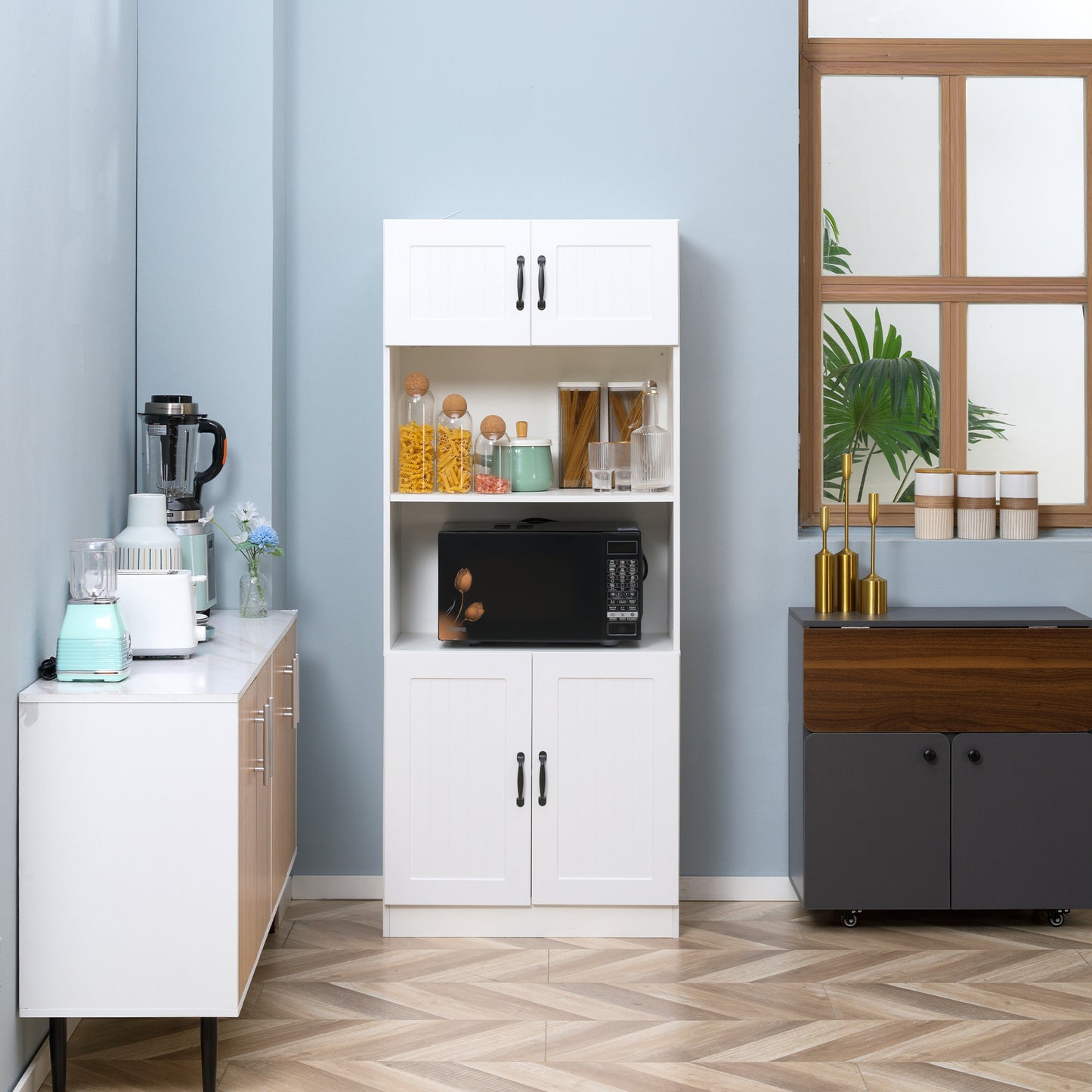 Keukenkast – Keukenbuffet – Opbergkast – Keukenkastje – Wit Zwart – Landelijke Stijl – Ruimtebesparend 170x70x40 cm