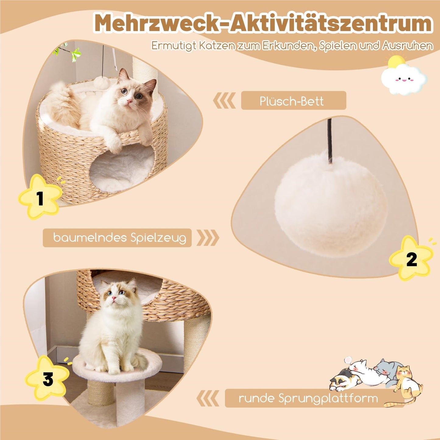 Krabpaal – Kattenkrabpaal – Kattenboom – Krabmeubel – Krabton – 104 cm Hoog – Met Kattenhol & Sisal Bekleding