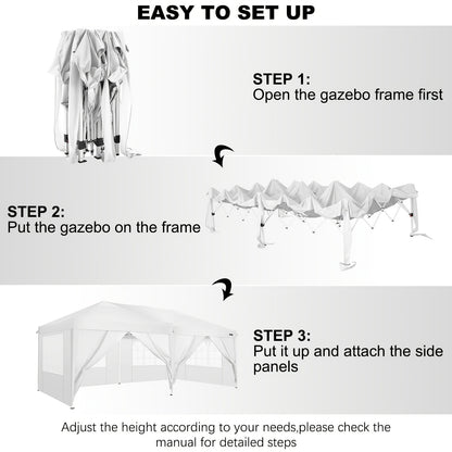 3×6m Pop-Up Zonnescherm – Partytent – Paviljoen – Schaduwdoek – Zonnescherm Tent – Blauw – Met 6 Afneembare Zijwanden – Water- en UV-bestendig Oxford Polyester