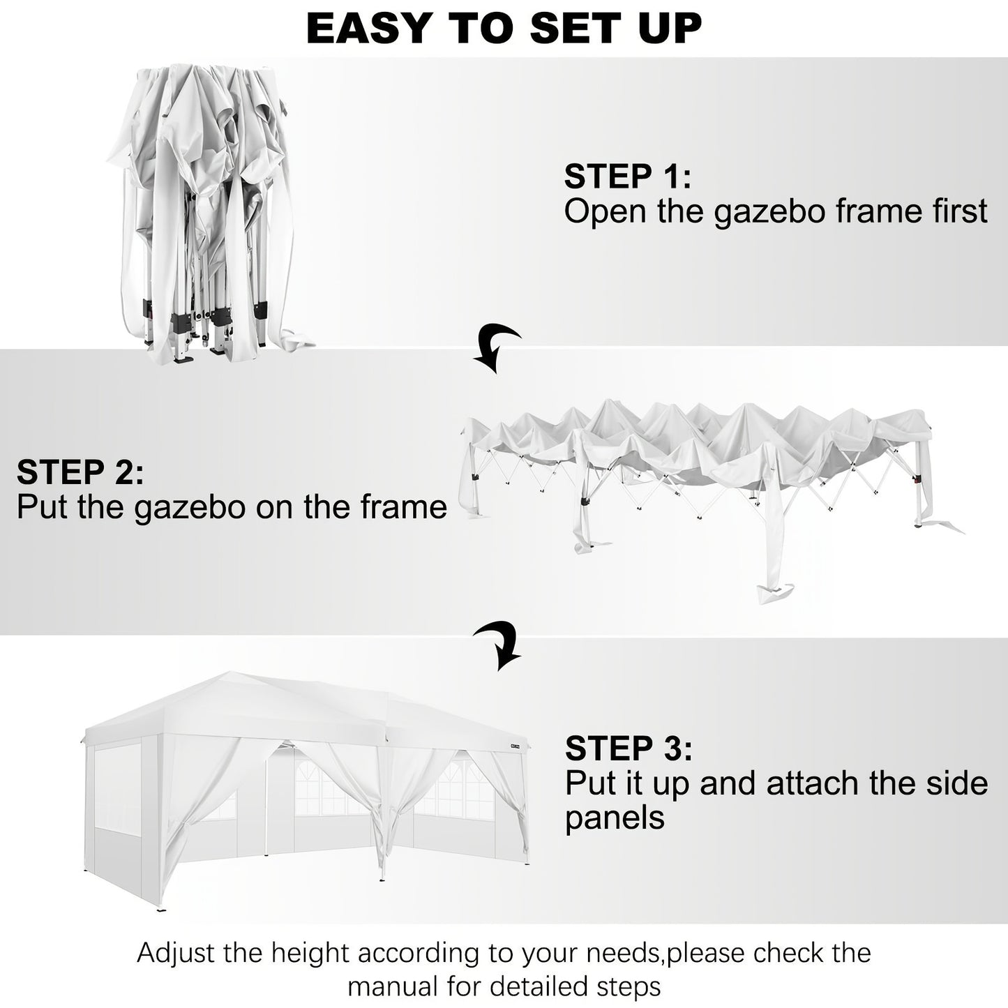 Pop-Up Zonnescherm Tent – Partytent – Vouwtent – Buitentent – Schaduw Tent – Grijs – 3×6 Meter – 6 Afneembare Zijpanelen – Aluminium Frame