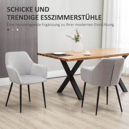 Eetkamerstoel – Stoel – Dining Chair – Stoel Met Rugleuning – Velours Stoel – Set van 2 – Lichtgrijs – Fluwelen Bekleding – Stalen Poten – Ergonomisch Design – 54x57x80 cm