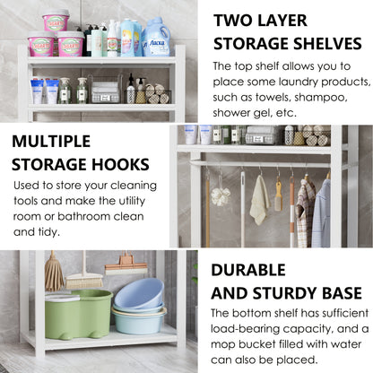 White Bathroom Tool Rack, Equipment Rack, Broom Rack, Vacuum Cleaner Cabinet, Cleaning Cabinet Organizer, Multi-purpose White Storage Rack, Storage Cabinet Made Of Wood And Metal, Suitable For Kitchen, Living Room, Bathroom,