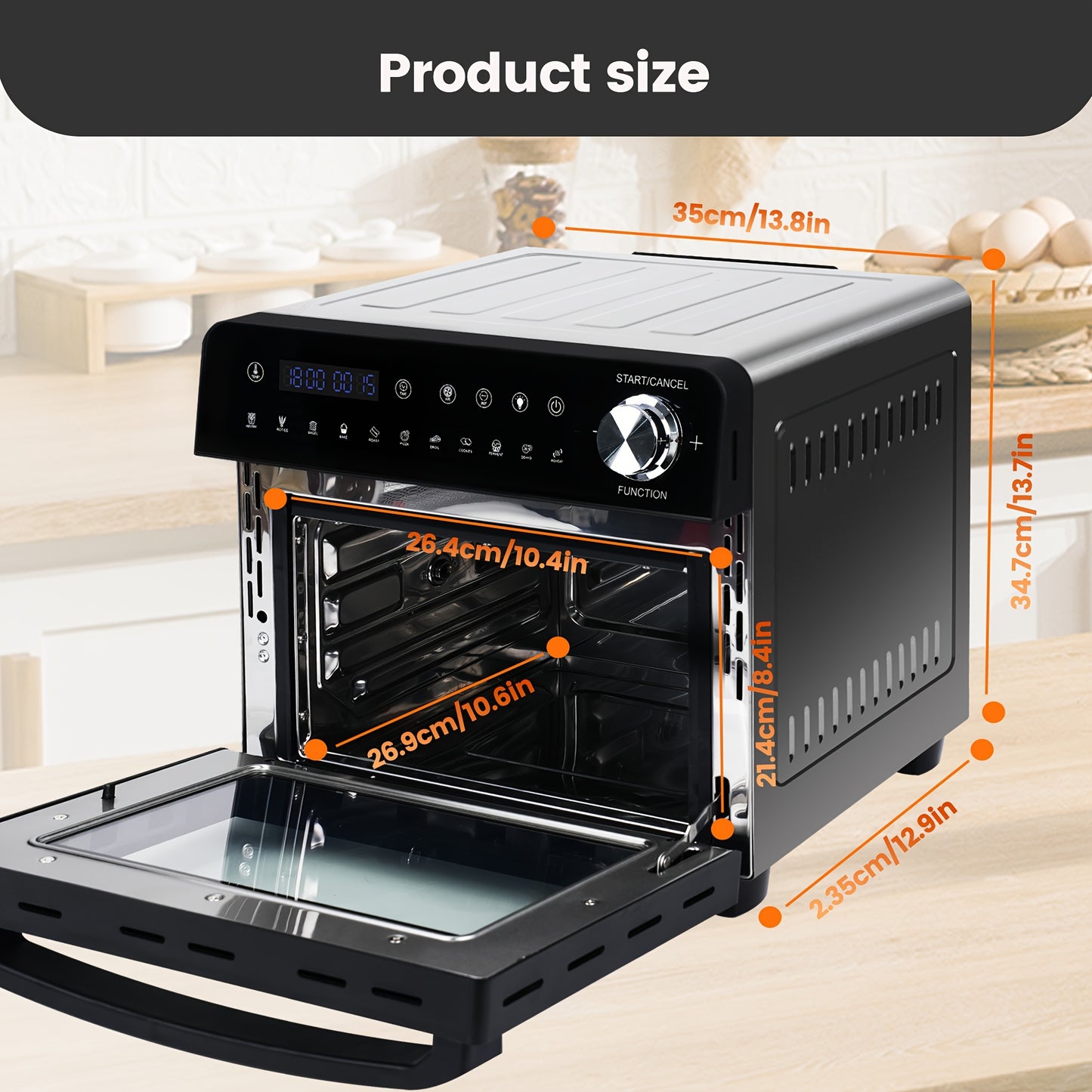 Hot Airfryer – Airfryer Oven – Mini Oven – Heteluchtfriteuse – Rotisserie Oven – 14L Capaciteit – 1800W Met 11 Programma’s En LED Display