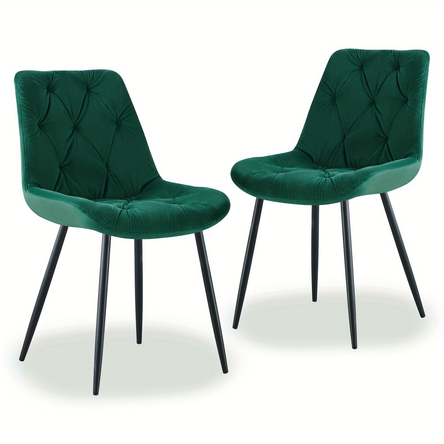 Velvet Eetkamerstoel – Stoel – Fauteuil – Designstoel – Retro Stoel – Set van 2 Groen – Dikke Ergonomische Rugleuning – Stevige Metalen Poten