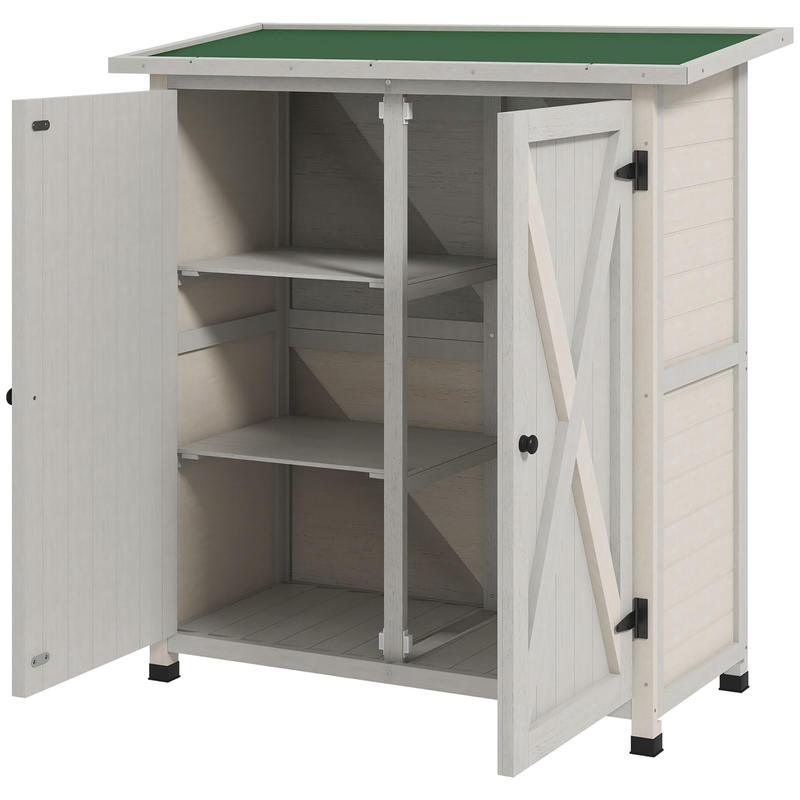 Gereedschapskast – Gereedschapskist – Opbergkast – Werkplaatskast – Werkbank – Houten Kast Met 2 Deuren – Asfalt Dak – 110x55x117 cm – Lichtgrijs – Tijdelijk Plaatsbaar – Verwijderbaar