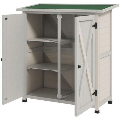 Gereedschapskast – Gereedschapskist – Opbergkast – Werkplaatskast – Werkbank – Houten Kast Met 2 Deuren – Asfalt Dak – 110x55x117 cm – Lichtgrijs – Tijdelijk Plaatsbaar – Verwijderbaar