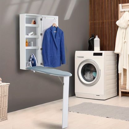 Strijkplank – Strijktafel – Strijkkast – Opklapbaar – Wandmontage – Ruimtebesparend – Hittebestendig Plywood – Inclusief Spiegel en Opbergruimte