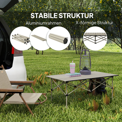 Campingtafel – Klaptafel – Vouwtafel – Kampeertafel – Tafeltje – Oprolbaar Tafelblad – Aluminium Frame – 95 x 55 cm – Khaki – Lichtgewicht – Compact