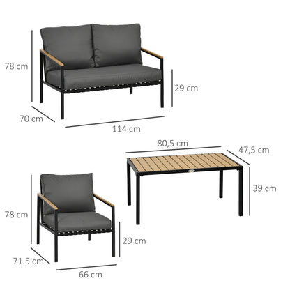 Tuinmeubelset 4-Delig – Loungeset – Buitenmeubelset – Tuinbank – Fauteuils – Zwart Stalen Frame – Dik Gevoerde Kussens