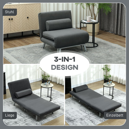 Inklapbare Relaxstoel – Vouwstoel – Ligstoel – Relaxbed – Zitbed – Donkergrijs Velvet – Verstelbare Rugleuning – Compact Opvouwbaar