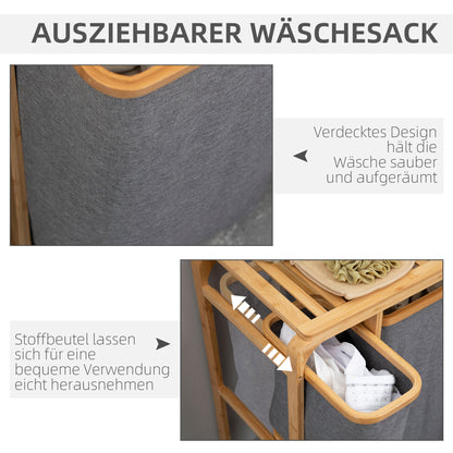 Bamboe Wasmand – Wasbak – Wasbox – Wascontainer – Wasopvang – Natuurlijke Grijze Kleur – 3 Uitneembare Mandjes – Compact & Ventilerend Ontwerp