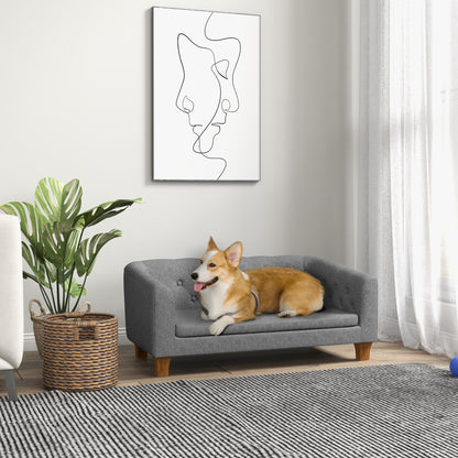 Hondensofa – Huisdierbed – Dierenbank – Kattenbed – Verhoogde Sofa – Uitneembaar Kussen – Compact Formaat 96x60x42 cm – Gemakkelijk Te Monteren – Grijs