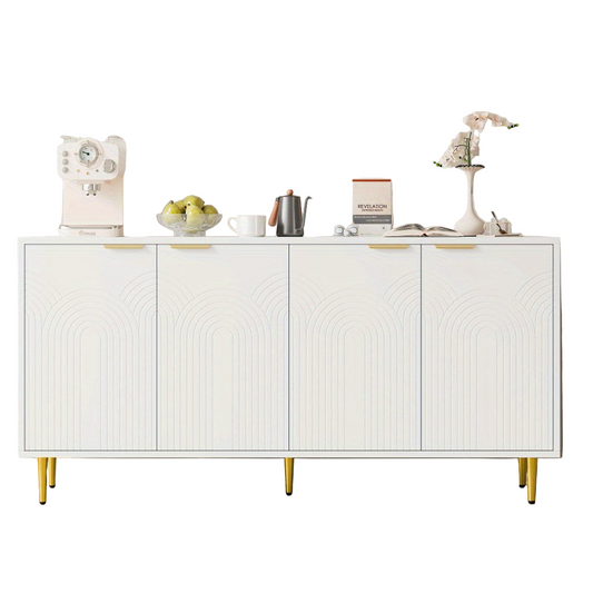 Dressoir – Buffetkast – Opbergkast – Ladekast – Tv-kast – Wit met Gouden Handgrepen – Vier Deuren Met Soft-Close – 160x80x40 cm