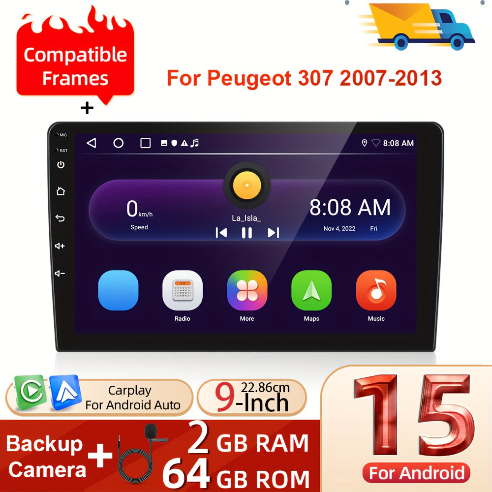 Android 15 Autoradio – Double DIN Multimedia Systeem – Android Auto – Draadloze CarPlay – GPS Navigatie – 9 Inch Touchscreen – AHD Achteruitrijcamera Met Microfoon