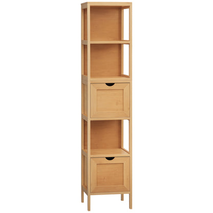 Badkamerkast – Badkamermeubel – Opbergkast – Kolomkast – Wastafelonderkast – Bamboe Materiaal – Compact 30x30x140 cm – Tip-Over Beveiliging