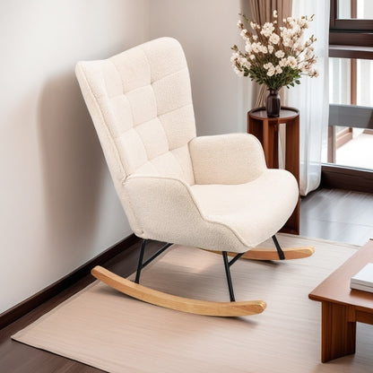 Schommelstoel – Schommelstoel Met Bekleding – Relaxstoel – Lounge Stoel – Woonkamerstoel – Beige – Memory Foam Zitting – Duurzaam Metalen Frame