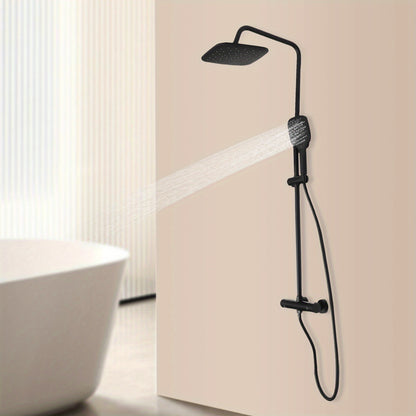Douche Mengkraan – Douchekraan – Doucheset – Regendouche – Handdouche – Thermostatische Temperatuurregeling – Verstelbare Doucherail 75-122 cm – Mat Zwart