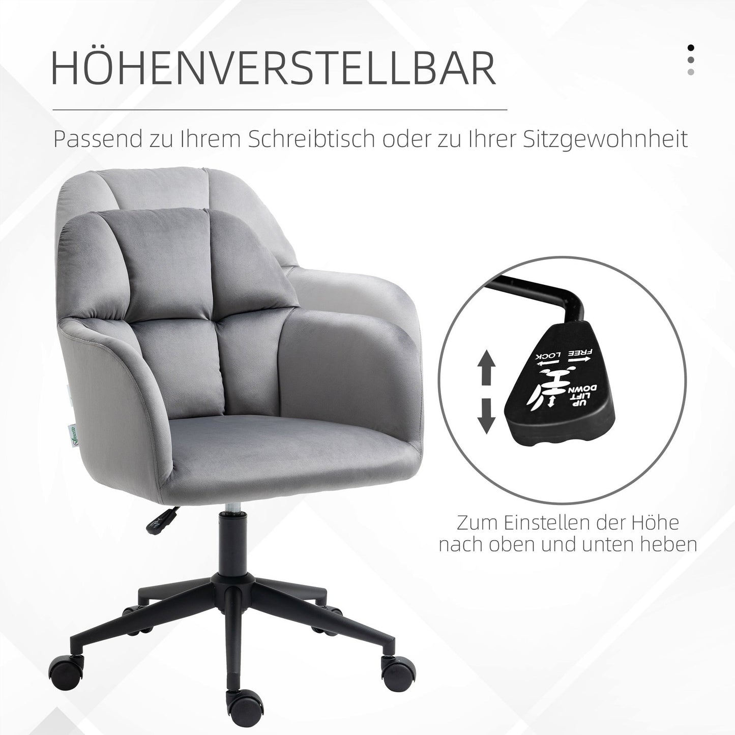 Bureaustoel – Kantoorstoel – Draaistoel – Stoel – Verstelbare Bureaustoel – Fluweelbekleding – Verstelbare Hoogte – Ergonomische Rugleuning
