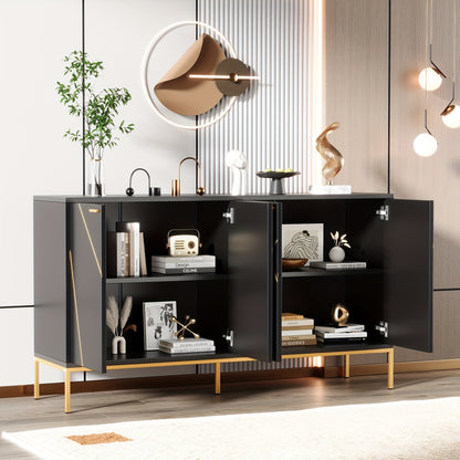 Dressoir – Sideboard – Opbergkast – Ladekast – Buffetkast – Zwart Met Gouden Accenten – Stevige Metalen Constructie – Compact 31,5x59x15 cm
