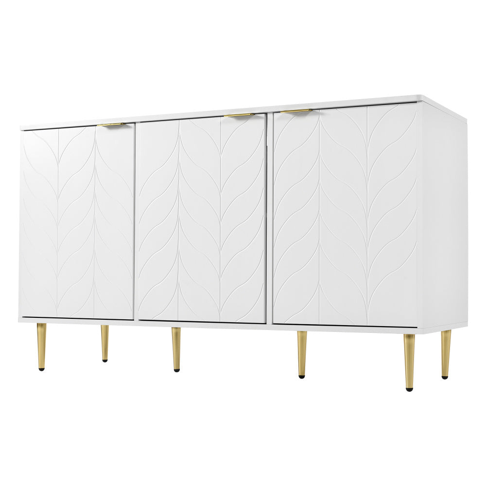 Dressoir – Ladekast – Opbergkast – Buffetkast – Kast – Modern Design – 127x45x75 cm – MDF Hout – Goudkleurige Accenten – Witte Afwerking – 6 Compartimenten – Afgeronde Hoeken