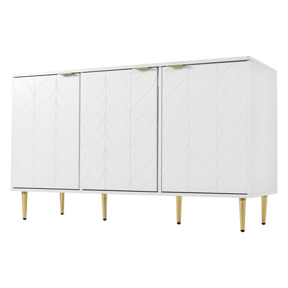 Dressoir – Ladekast – Opbergkast – Buffetkast – Kast – Modern Design – 127x45x75 cm – MDF Hout – Goudkleurige Accenten – Witte Afwerking – 6 Compartimenten – Afgeronde Hoeken